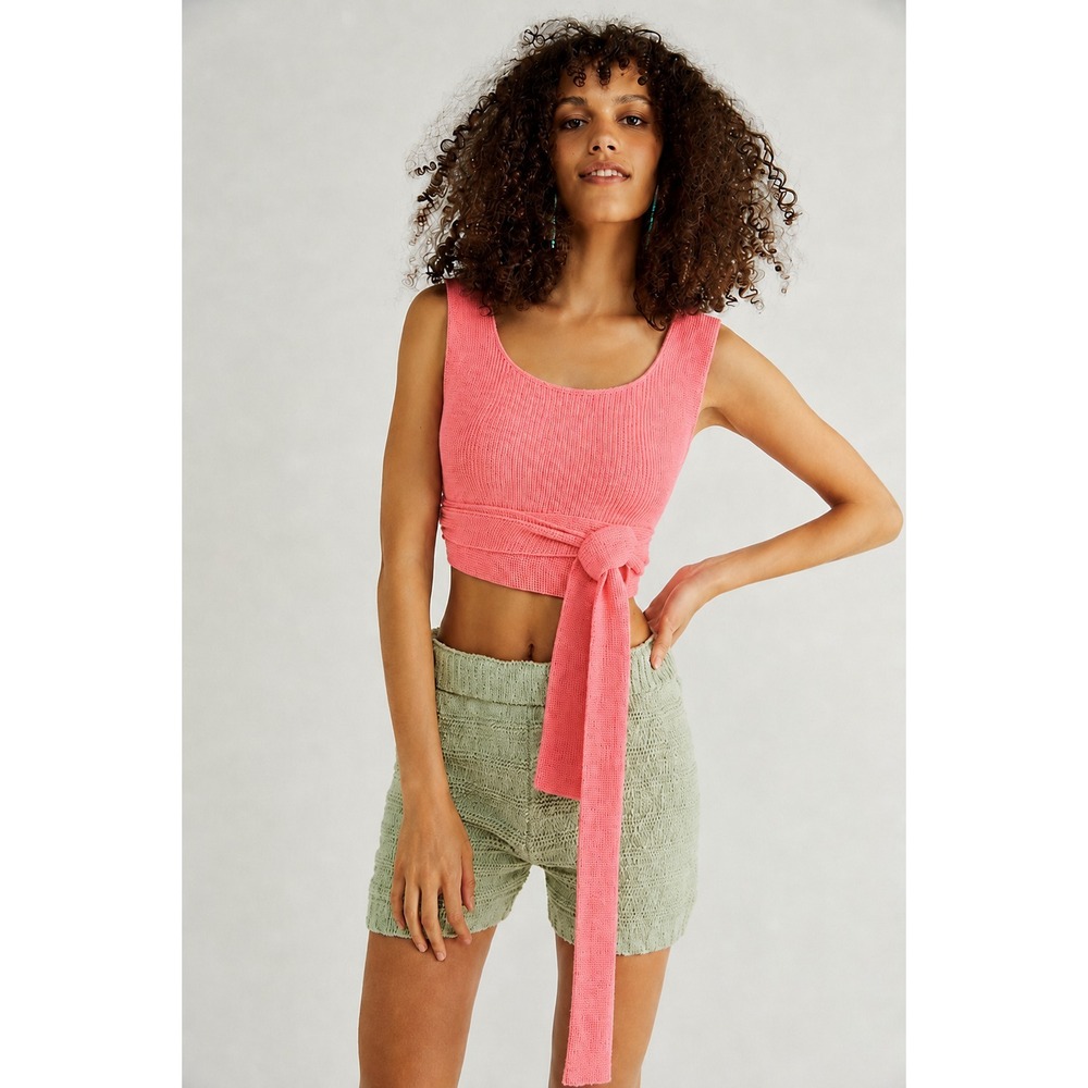 FP Beach Sweater Tank Womens Small Pink Sleeveless Tie Strap Scoop Neck Knit